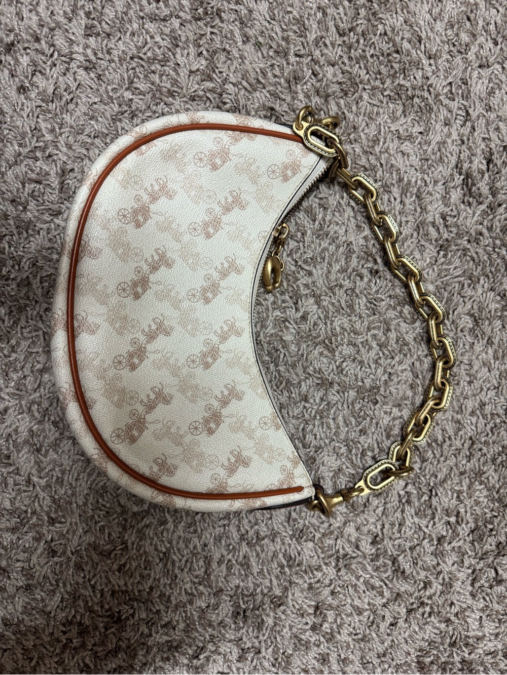 Coach Cream Crescent Shoulder Bag with Gold Chain